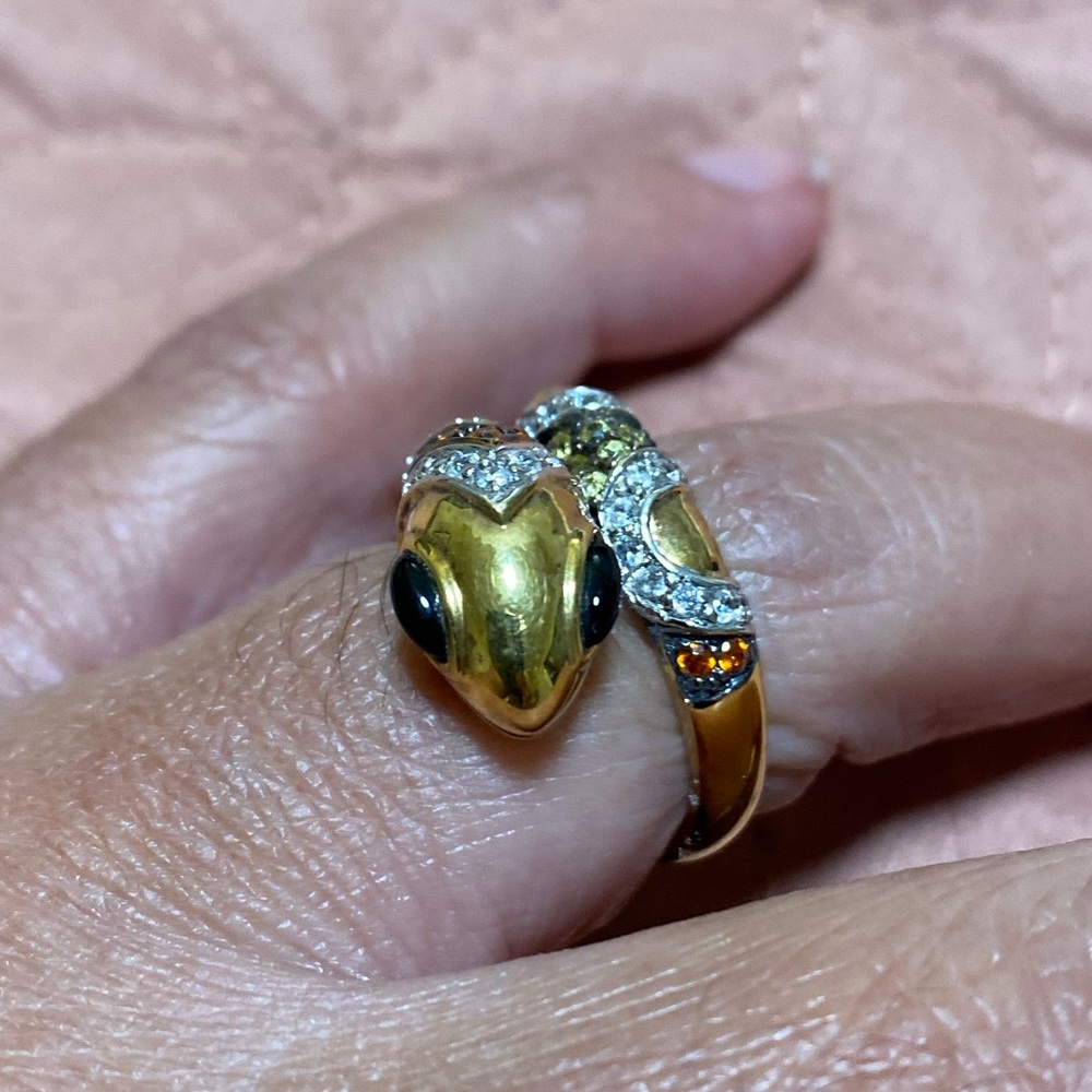 Sterling Silver bejeweled & gilded snake ring
